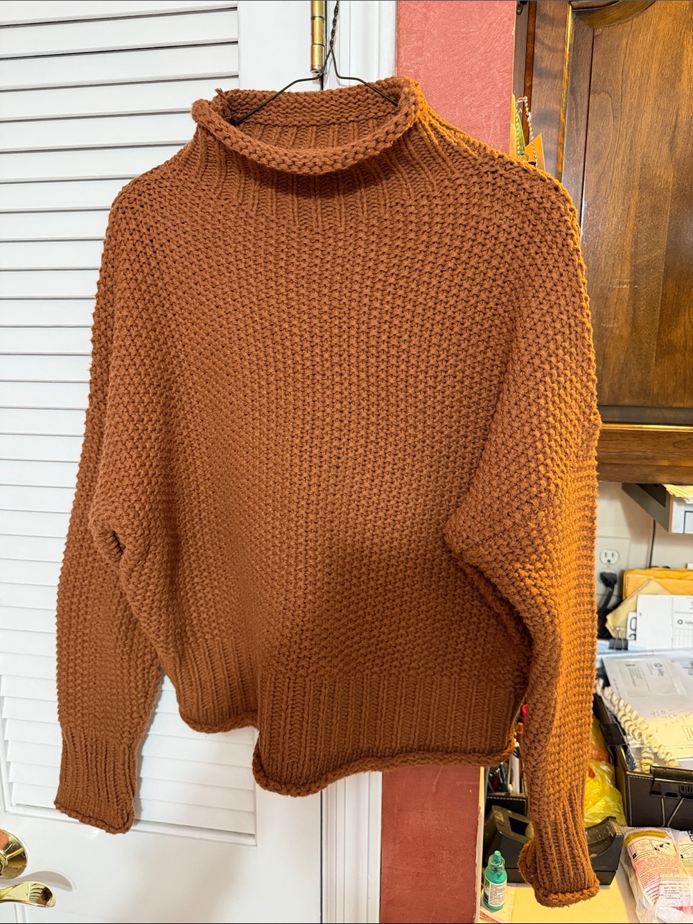 She + Sky Chunky Turtleneck Sweater in Rust Orange